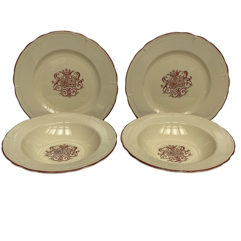 Armoiries By Moulin Des Loups Cream Pink Ceramic Unicorn Plates & Bowls Set Of 4